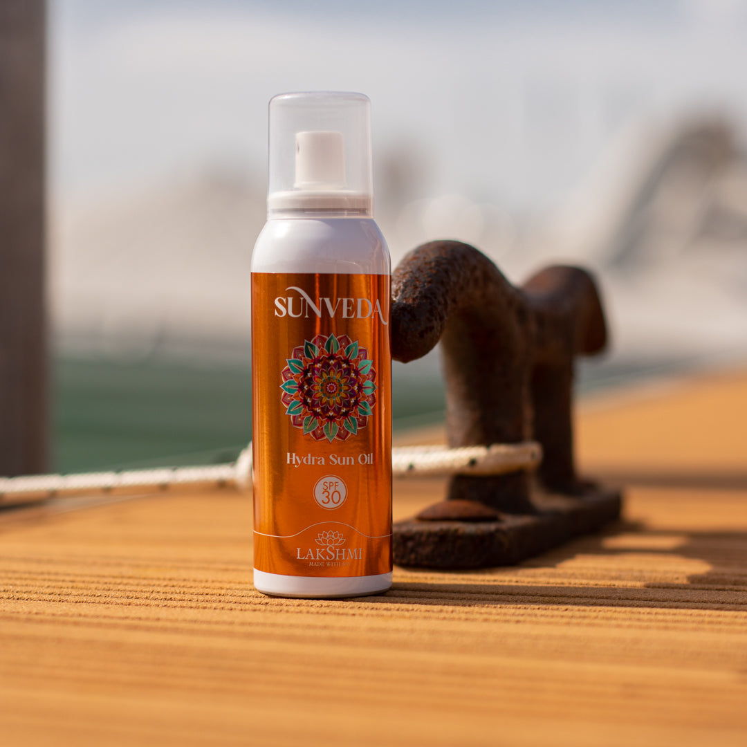 Sunveda Hydra Sun Oil SPF 30 - Olio spray secco ai fiori di girasole per viso, corpo e capelli.